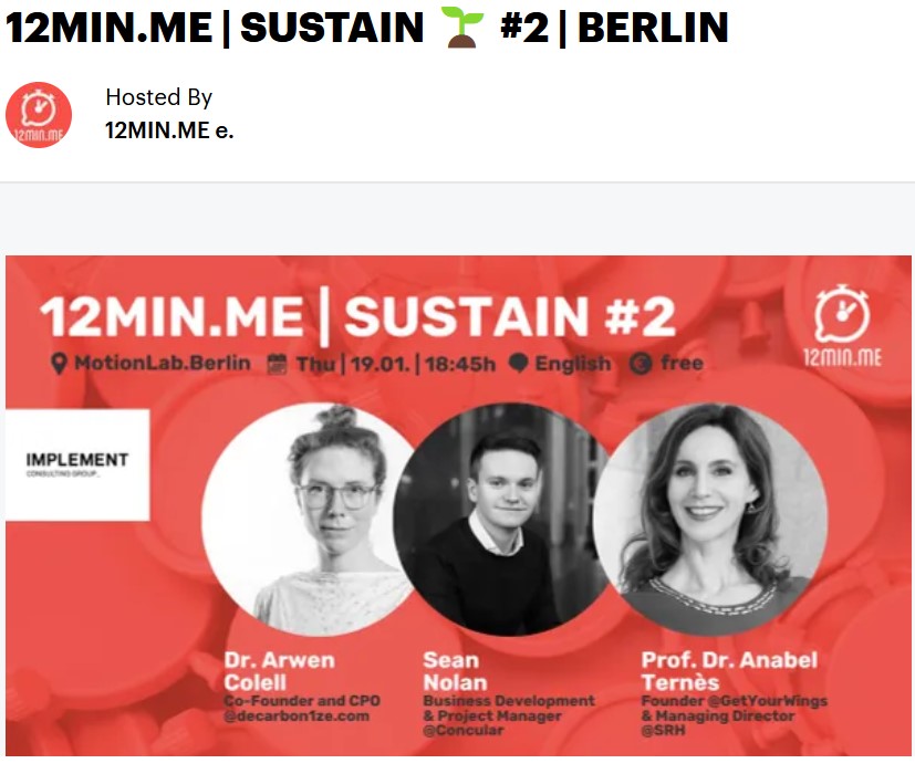 12min.me event on sustainability in the modern world on 19th of January at MotionLab.Berlin.