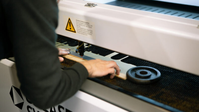 We have different laser for engraving and laser cutting materials such as wood or metal.