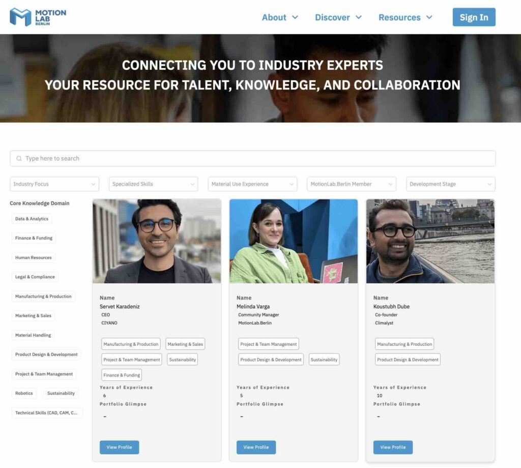 List of experts in motionlab.berlin berlin startup ecosystem